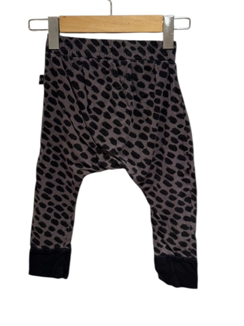 HUXBABY black & grey animal print drop-crotch cotton pants - size 4